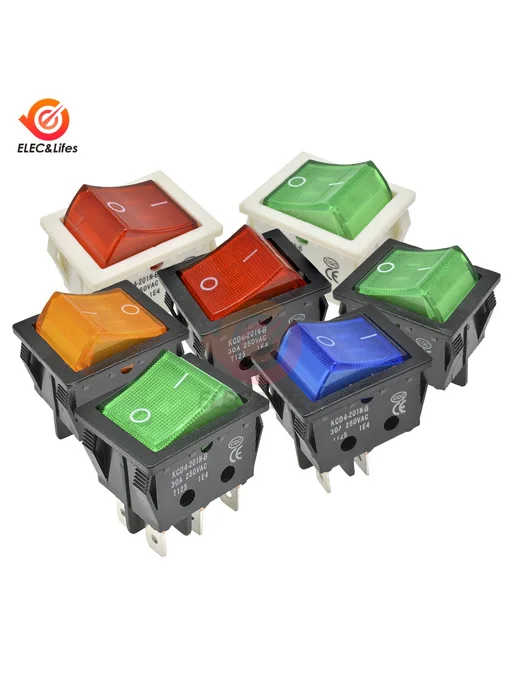 Aideepen Переключатель KCD4 30А 250В 5 шт. Red Black 4pin, 5 шт, фото 2