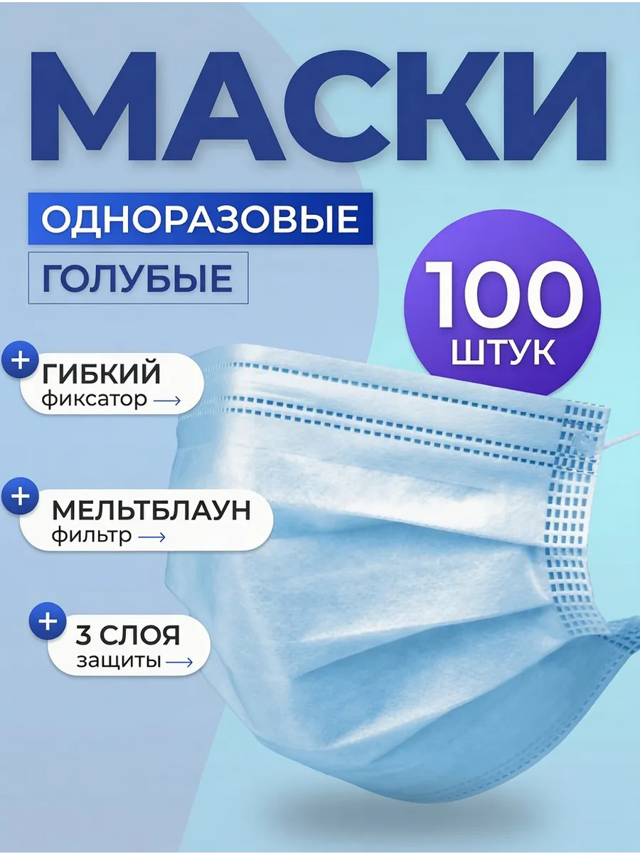 Маски одноразовые голубые