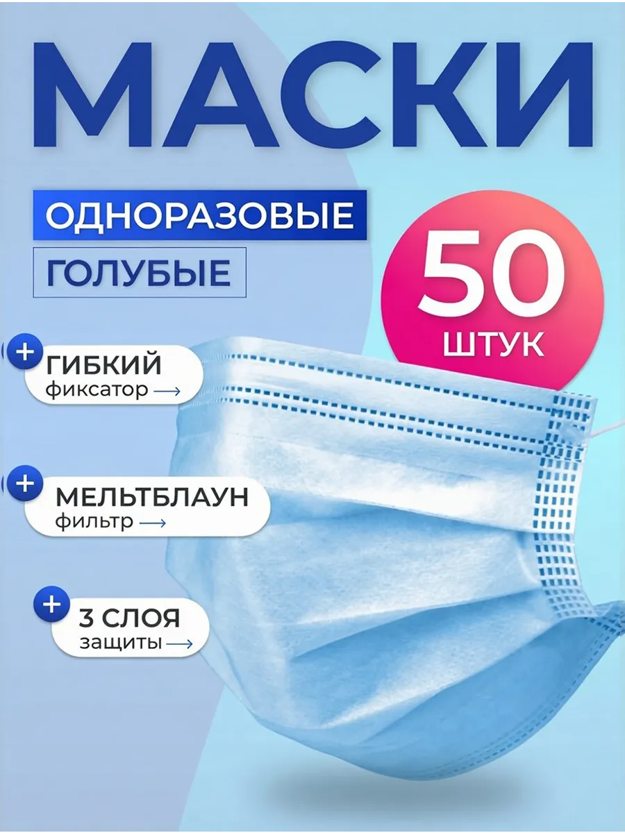 Маски одноразовые голубые