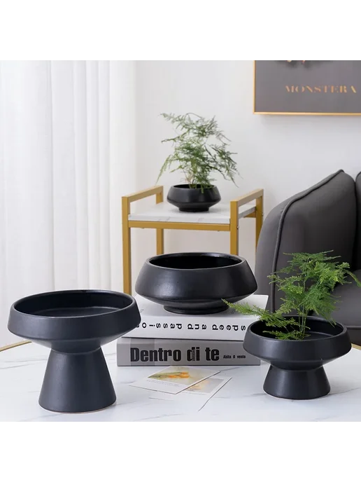 Нет бренда Черная керамическая ваза 20х16 см, black-A, 20x16 см, фото 3