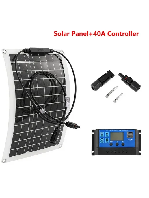 luxuglow Солнечная панель 100W 12V с контроллером 50A, черная, 40A