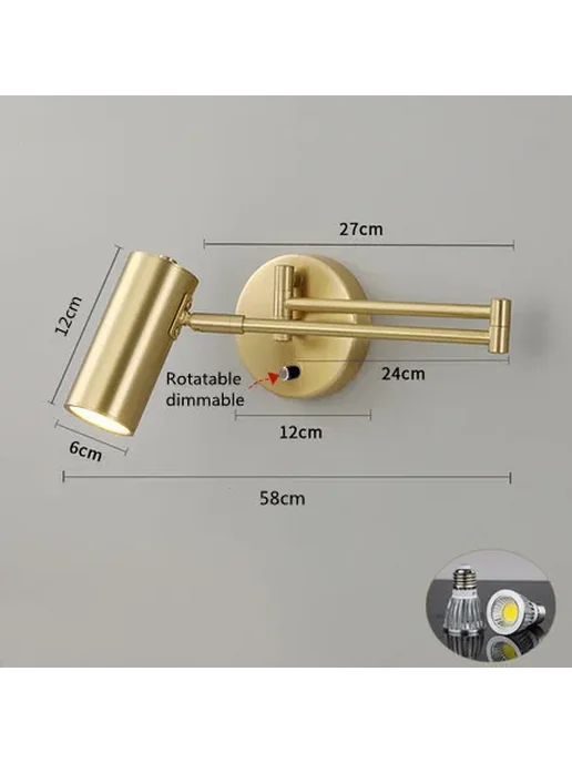 KINLAMS Настенный светильник WD180-gold, регулировка яркост, золотой
