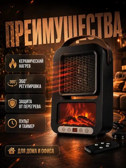 АС11 Обогреватель ветерок электрический камин с пультом, вариант, фото 2