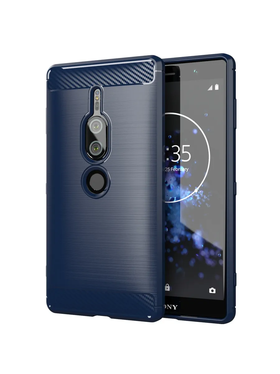 Чехол Sony Xperia XZ2 синий, противоударный, карбон