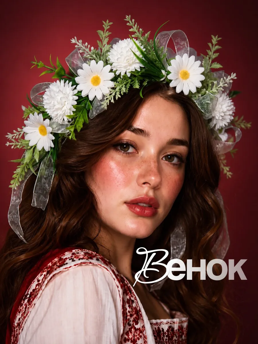 Венок на голову из цветов свадебный белый женский