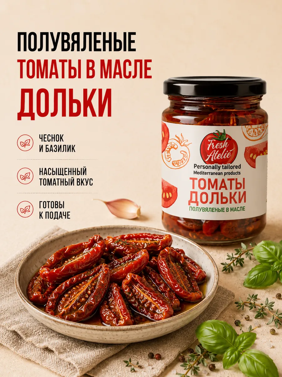 Закуска овощная Томаты полувяленые дольки в масле 180 г