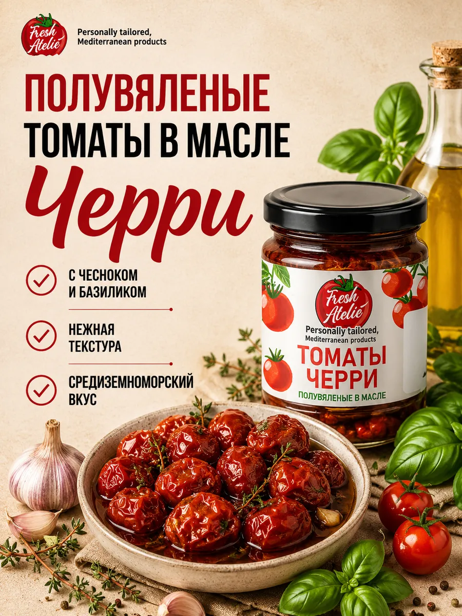Закуска Томаты Черри полувяленые в масле, 180 г