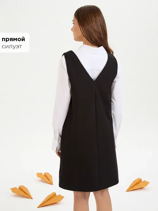 Shuzzi Школьный сарафан на широких бретельках, черный, фото 5