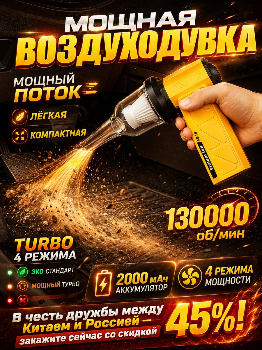 Беспроводной турбо фен для мангала авто пк аккумуляторный
