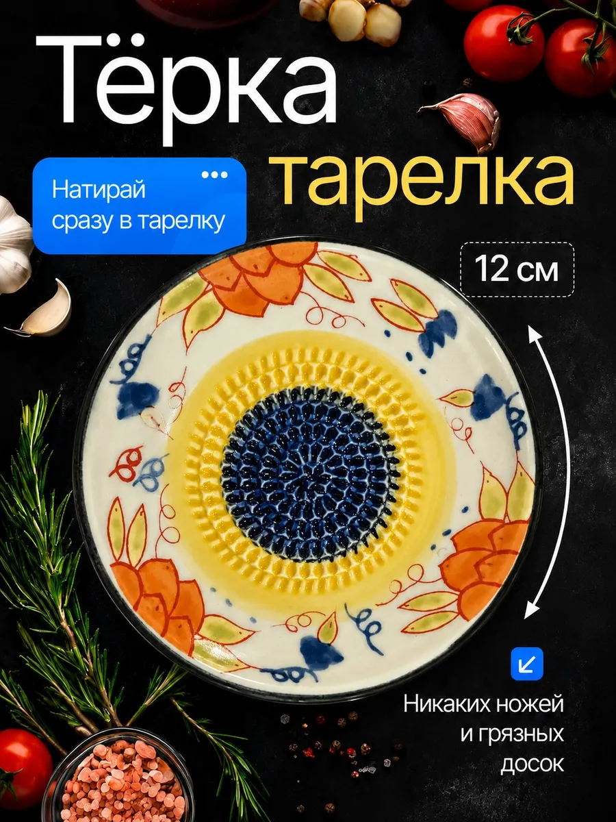 Тарелка - терка с рисунком в стиле художественной росписи