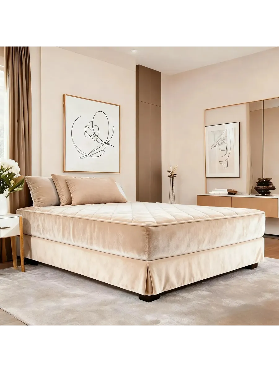 Подзор для кровати бархатный Light Camel 120x200x35 см