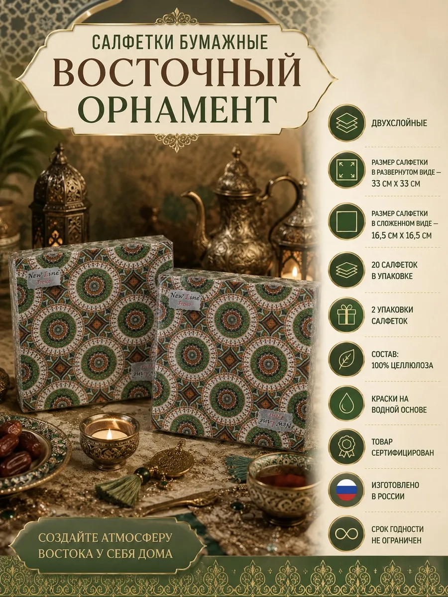 Салфетки бумажные Восточный орнамент 2уп. по 20 шт. (40 шт.)