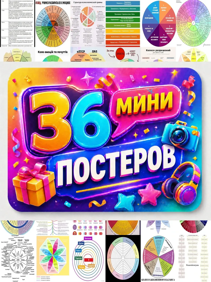 Минипостеры 36 шт психология колесо чувств 4