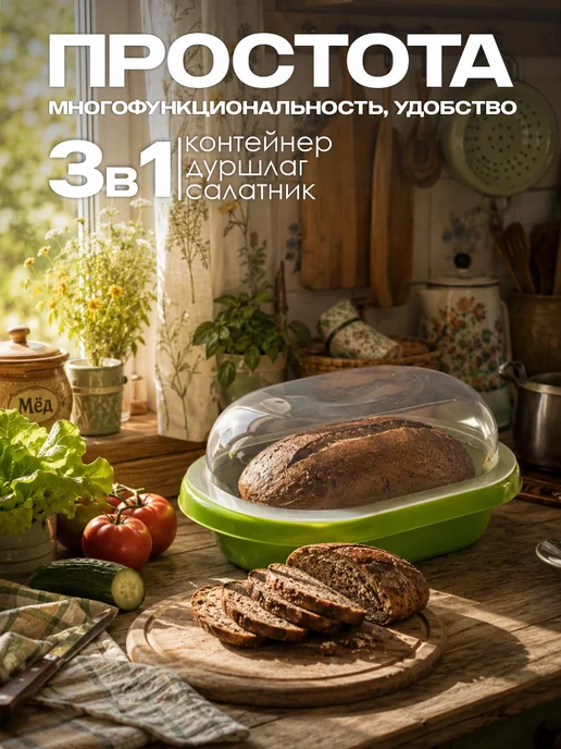 GUTER BAUM Хлебница "Умница" цвет Салатовый, модель 3 в 1, 30*21*13 см, 30x21x13 см, фото 3