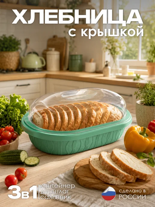 GUTER BAUM Хлебница "Умница" цвет Мятный, модель 3 в 1, 30*21*13 см, 30x21x13 см