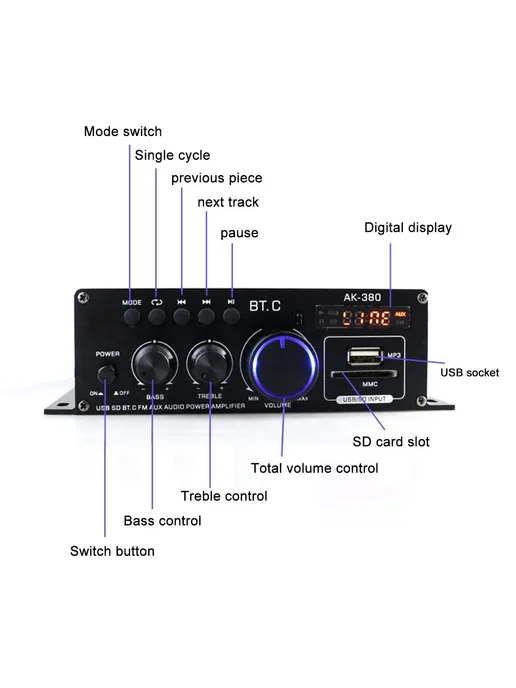 APWIKOGER AK380 Bluetooth усилитель для домашнего кинотеатра, черный, фото 5