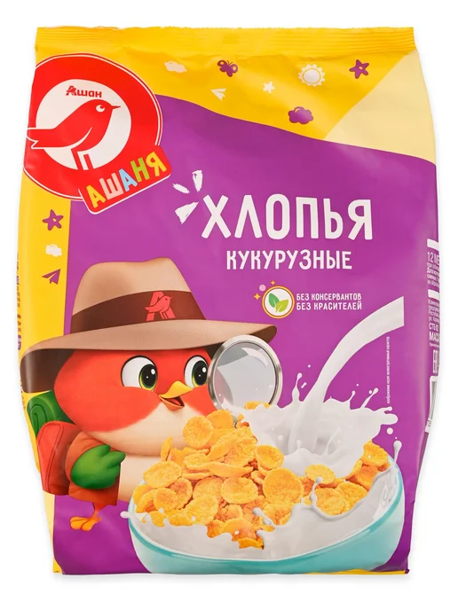 Хлопья кукурузные АШАН Красная птица Беларусь, 330, красный