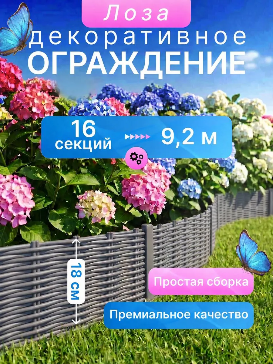 Садовое ограждение заборчик Лоза - 9,2 метра