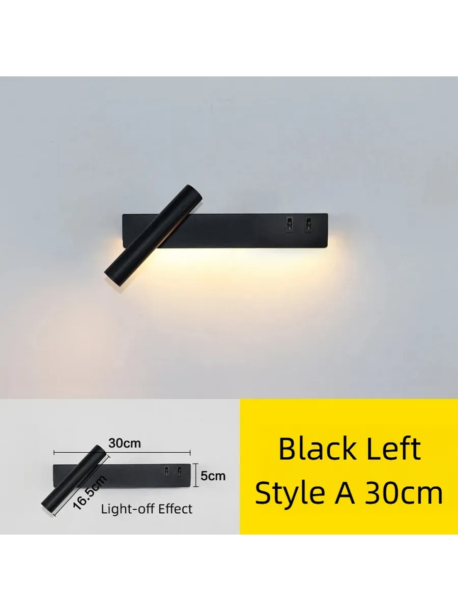 Черный поворотный настенный светильник Warm Light, A-30cm Bl