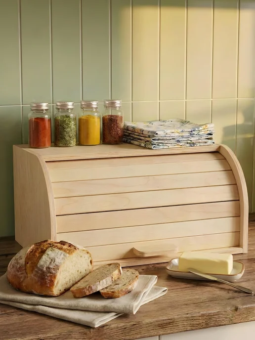woody Деревянная хлебница с крышкой, желтый, фото 4