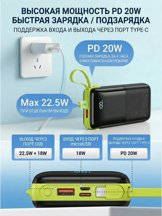 повербанк для телефона пауэрбанк 30000 power bank, черный, фото 3