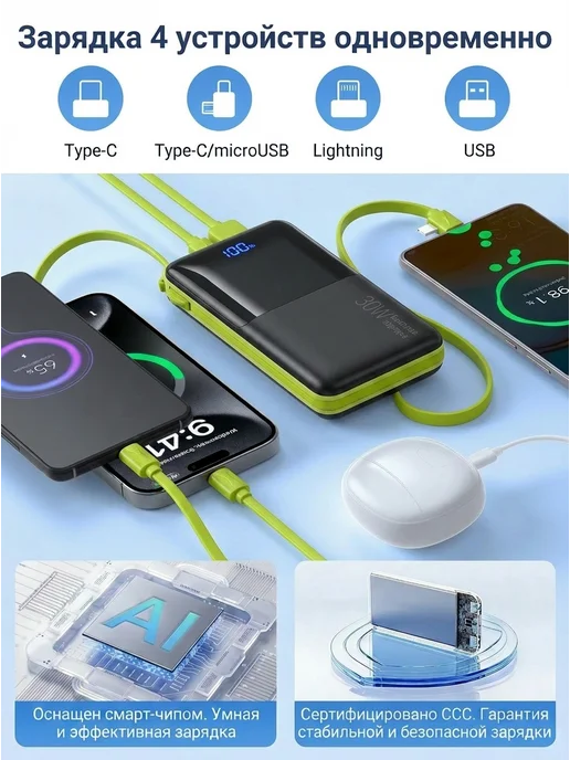 повербанк для телефона пауэрбанк 30000 power bank, черный, фото 7