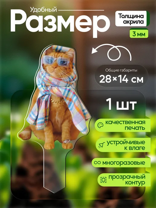 WoW! Эффект! Садовая фигурка, топпер Рыжий кот в шарфе и голубых очках, голубой, фото 2