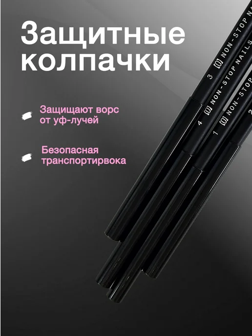 Non Stop Nails Кисти маникюрные для геля тонких линий и френча, черный, фото 4