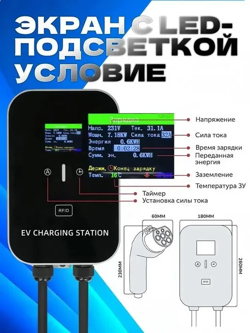 SPRACING Портативная зарядка для электромобиля Type2, 7 кВт,5 м, 5 м, фото 2