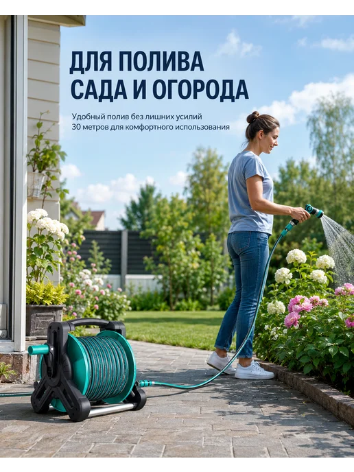 Садовый шланг на катушке с распылителем 30 м 1 2, 30 м, фото 4