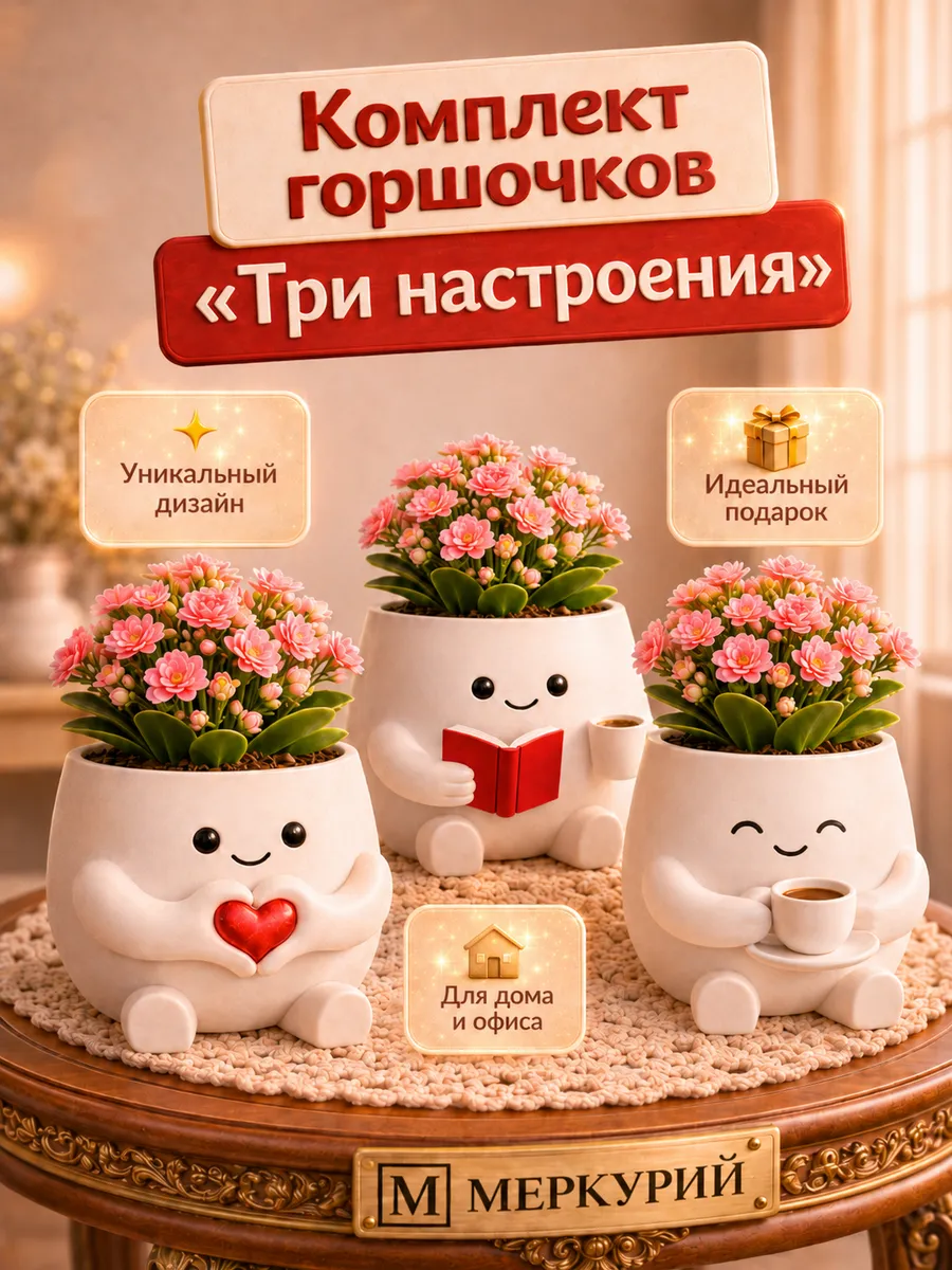 Горшок для цветов кактусов алое и суккулентов 3шт