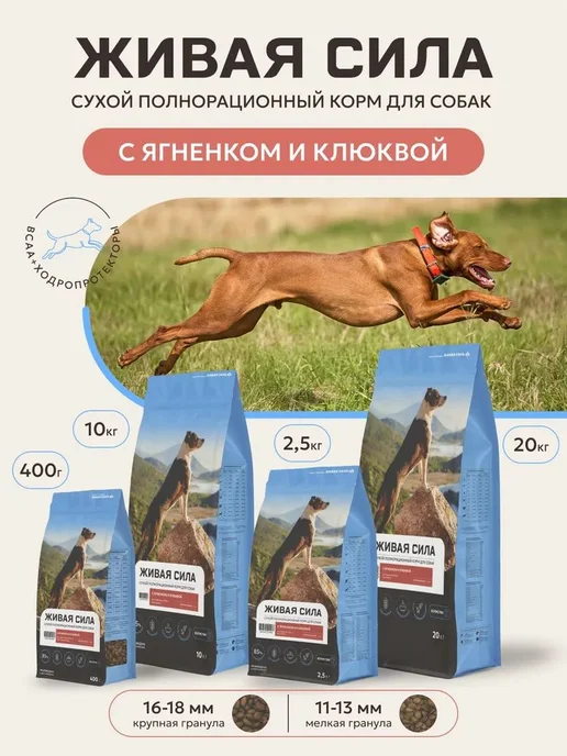 Сухой корм Живая сила Клюквой для собак, мелкие, ягненок, 2,5 кг, фото 4