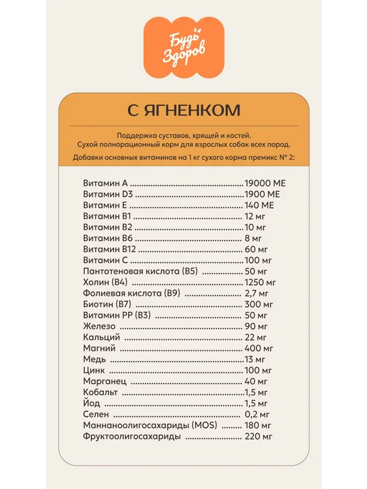 Сухой корм Будь здоров Сух.Корм Собак. для собак, мелкие, ягненок, 20 кг, фото 4