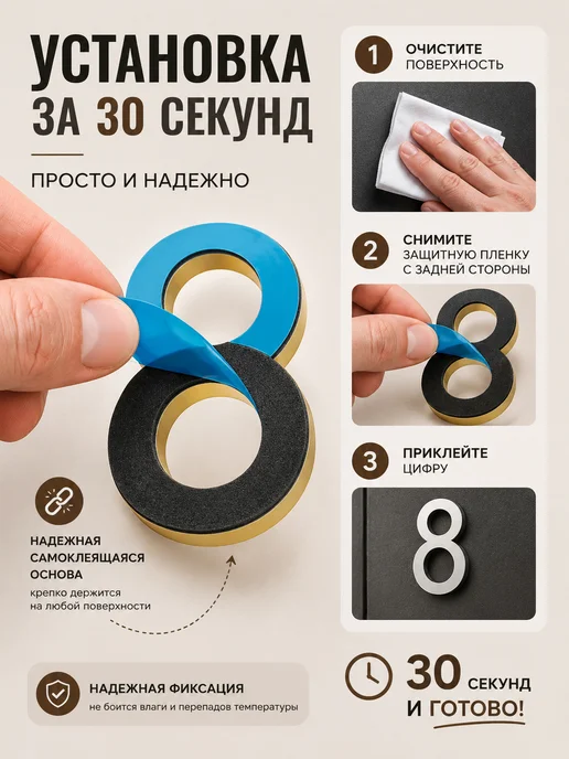 Антропология быта Цифра 1 на дверь зеркальная 60 мм самоклеящаяся объемная, серый, фото 3