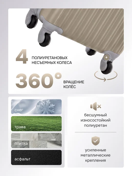 Turamella Чемодан на колесах M ударопрочный ABS пластик шампань, вариант, фото 4