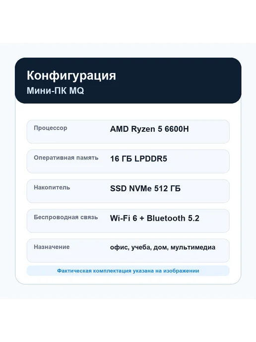 Мини-ПК MQ AMD Ryzen 5 6600H, 12 ГБ ОЗУ, SSD NVMe 1 ТБ, Wi-F…, 16 ГБ, 512 ГБ, фото 2