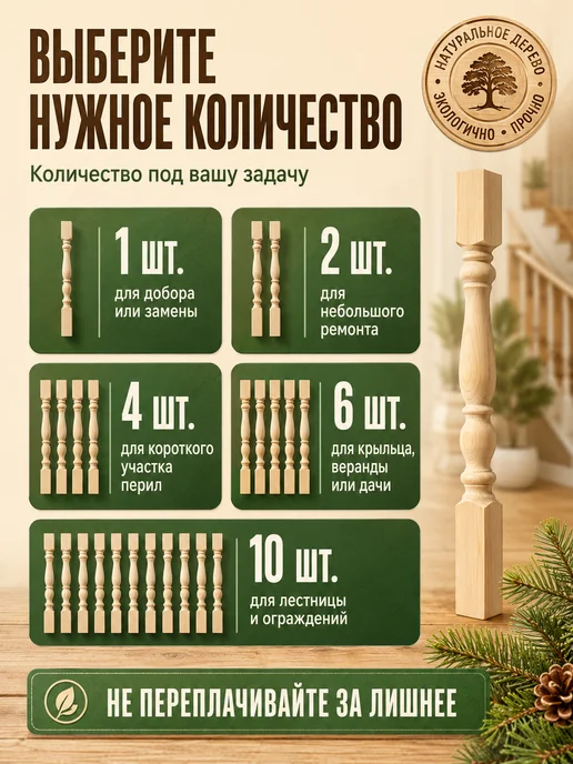 Природно Балясина Англия деревянная для лестниц комплект 4 шт, 6 шт, фото 4