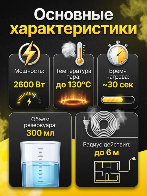 Sataris Home Паровая швабра с насадками для уборки и мытья дома 12в1, черный, фото 2