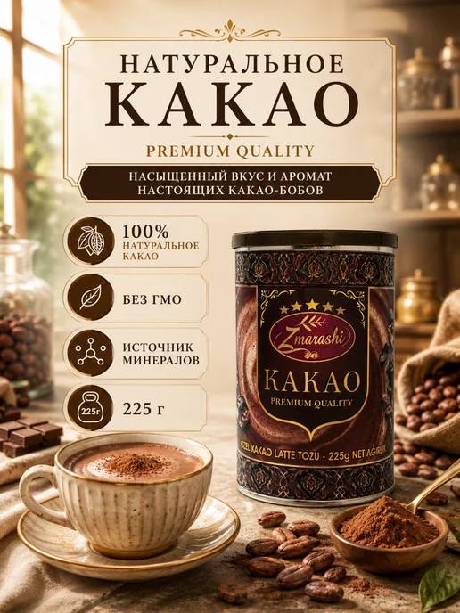 Натуральное какао Zmarashi 225 г для напитков, 225 г