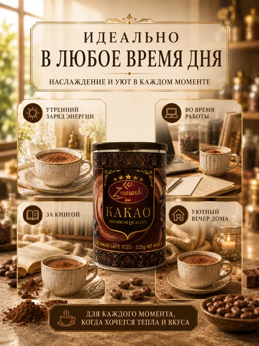 Натуральное какао Zmarashi 225 г для напитков, 225 г, фото 4