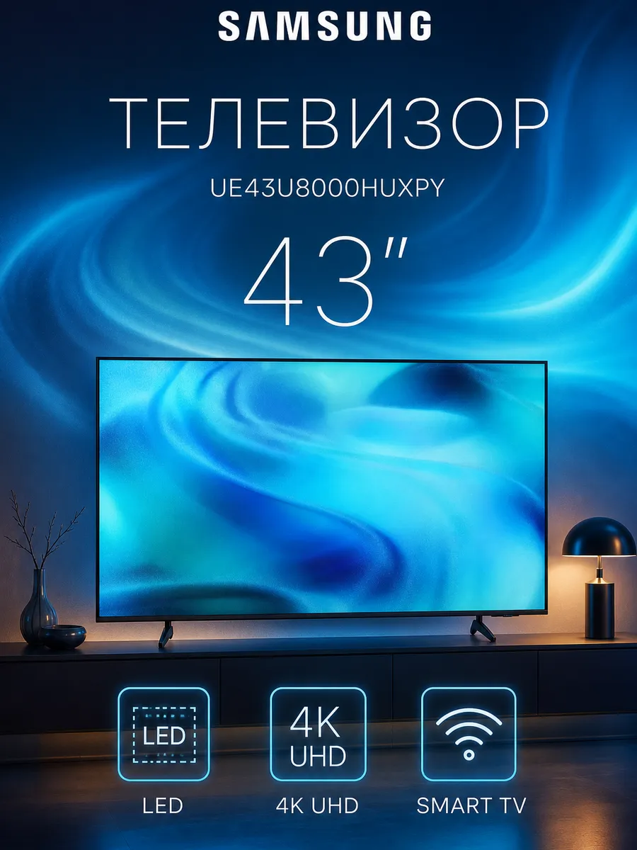 Samsung Телевизор 43" UE43U8000HUXPY, черный