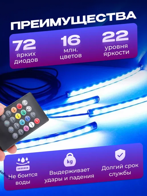 TWO MILLIONS Светодиодная автомобильная подсветка ног rgb в салон авто, вариант, фото 2