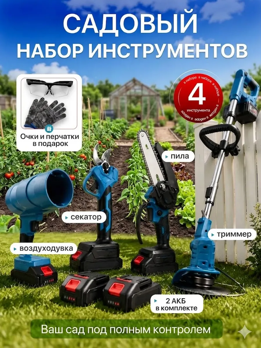 Набор 4в1 88V триммер секатор пила воздуходувка