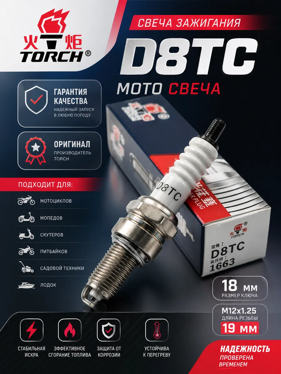 Свеча зажигания 4T D8TC на скутер мопед питбайк 150-250cc