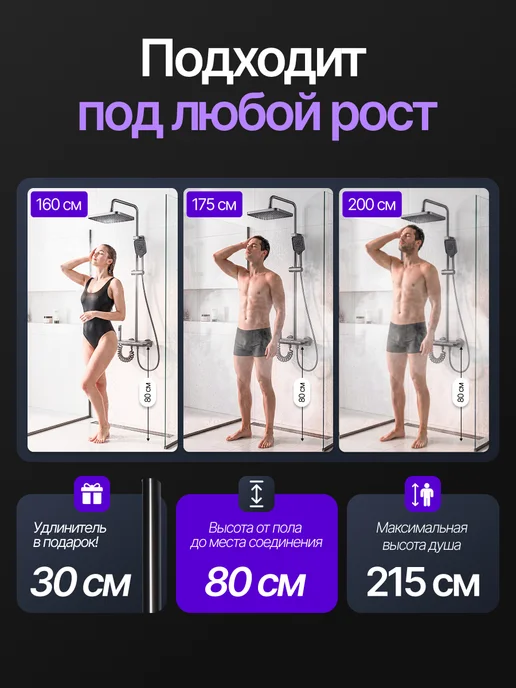 MIME Душевая система с тропическим душем и смесителем для ванны, вариант, фото 2