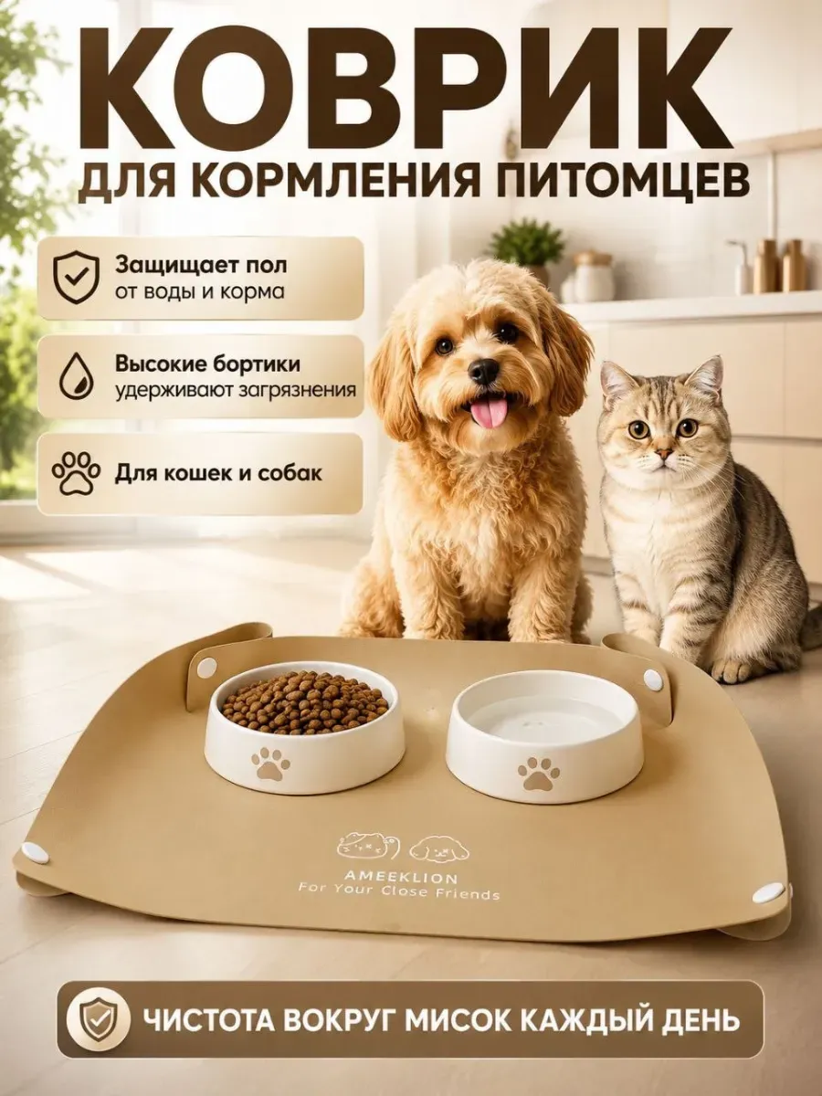 Коврик под миски для кошек и собак,подстилка под корм и воду