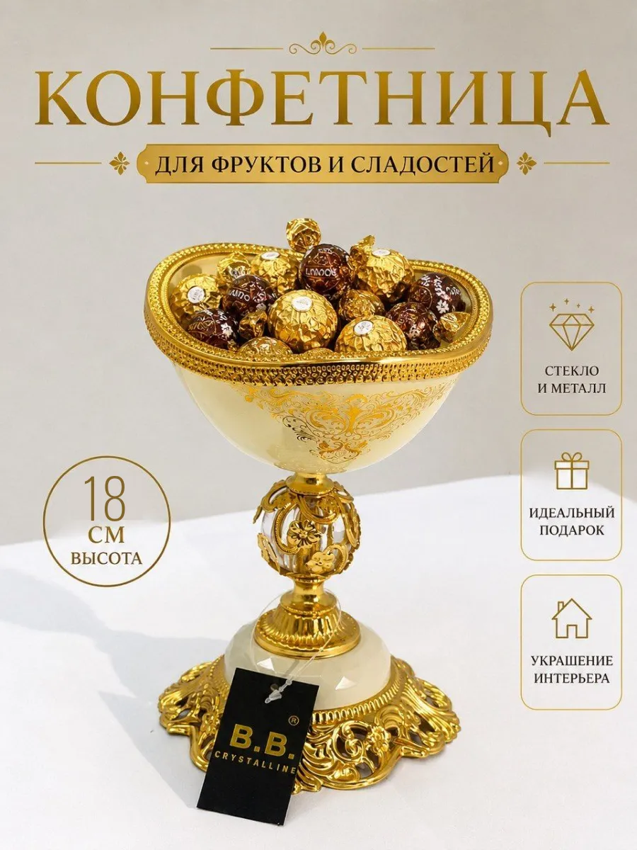Конфетница на ножке для конфет и фруктов стеклянная