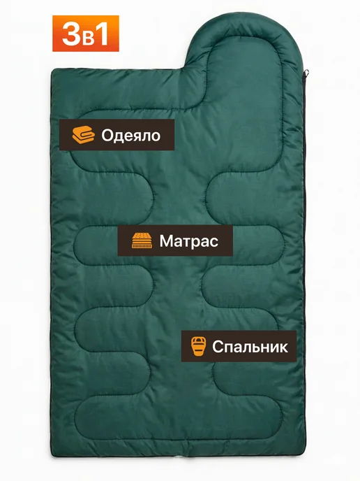 ByMallSport Спальный мешок туристический одноместный, зеленый, фото 3