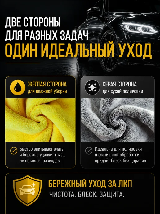 Микрофибра для авто двусторонняя 30х40 см, тряпка для сушки, 30x40 см, фото 4