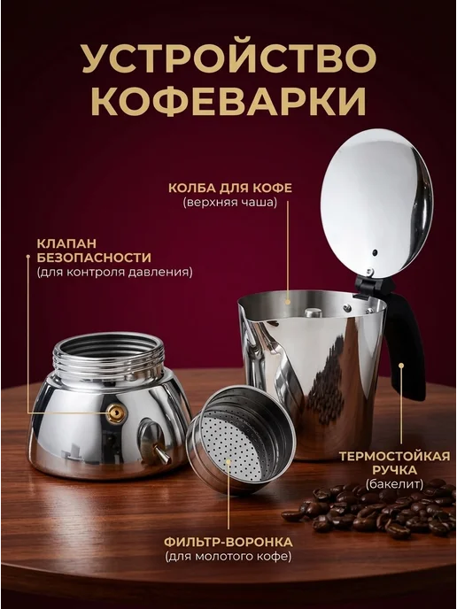 Кофеварка гейзерная 450 мл индукция газ сталь, 450 мл, фото 2